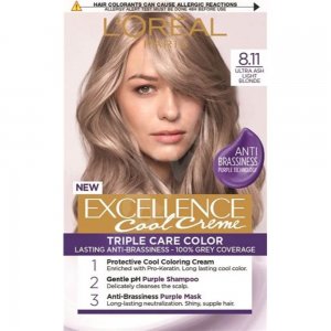 Vopsea de Par Permanenta L'Oreal Paris Excellence Cool Creme 8.11, 192 ml, Blond Deschis Ultra Cenusiu, Vopsea L'Oreal Paris, Vopsea de Par L'OREAL Paris, Vopsea de Par Blond Cenusiu, Produse de Ingrijire a Parului, Vopsea Colorare Par L'OREAL Paris