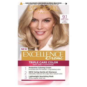Vopsea de Par Permanenta L'Oreal Paris Excellence Creme 9.1, 192 ml, Blond Cenusiu Deschis, Vopsea L'Oreal Paris, Vopsea de Par L'OREAL Paris, Vopsea de Par Blond Deschis, Produse de Ingrijire a Parului, Vopsea Colorare Par L'OREAL Paris