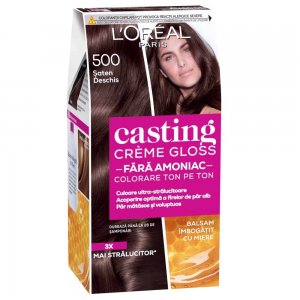 Vopsea de Par Semipermanenta L'OREAL Paris Casting Creme Gloss 500, 180 ml, Fara Amoniac, Saten Deschis, Vopsea de Par L'OREAL Paris, Vopsea de Par Fara Amoniac, Produse de Ingrijire a Parului, Vopsea Colorare Par L'OREAL Paris