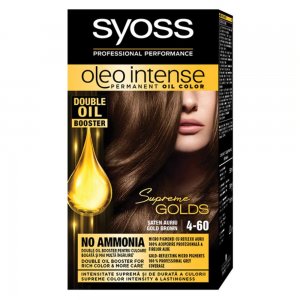Vopsea de Par Permanenta, Fara Amoniac, SYOSS Oleo Intense, 4-60 Nuanta Saten Auriu, 115 ml, Vopsea Permanenta, Vopsea Fara Amoniac, Vopsea SYOSS, Vopsea de Par Profesionala