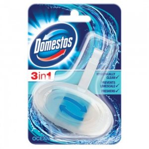 Odorizant WC Domestos Ocean 3 in 1, Cantitate 40 g, Parfum Oceanic, Odorizant Toaleta, Odorizant Solid pentru Toaleta cu Suport, Odorizante Domestos pentru WC, Odorizant Dezinfectant pentru WC