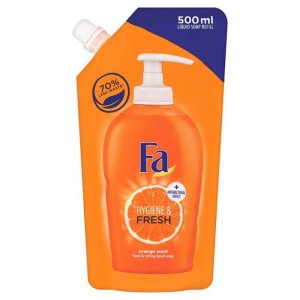 Rezerva Sapun Lichid FA, 500 ml, Antibacterian, Portocala, Fa Hygiene & Fresh Orange, Sapun Lichid pentru Maini, Sapun Lichid cu Efect Antibacterian, Sapun Lichid pentru Spalarea Mainilor, Sapun Lichid pentru Maini, Sapun Lichid cu Parfum de Portocale