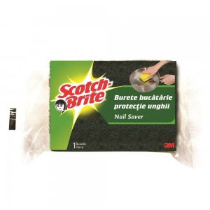 Burete Scotch-Brite, Culoare Galbena, cu Canelura pentru Unghii, Spuma Poliuretanica si Fibra Abraziva, Bureti Vase Scotch-Brite, Bureti cu Canelura, Bureti de Vase, Bureti cu Canelura pentru Vase, Bureti pentru Spalat Vasele