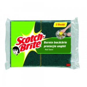 Burete SCOTCH BRITE Delicat, 2 Buc/Set, Culoare Galbena, Spuma Poliuretanica si Fibra Abraziva, Bureti Vase Scotch-Brite, Bureti Curatare Vase, Bureti cu Canelura, Bureti de Vase, Bureti cu Canelura pentru Vase, Bureti pentru Spalat Vasele