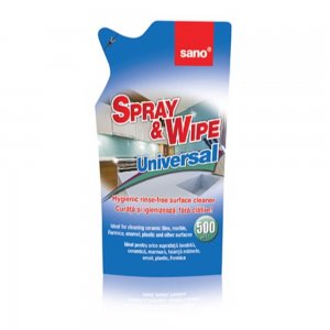 Rezerva Spray & Wipe Universal Sano, 500 ml, Detergent Lichid Universal, Pentru Orice Tip de Suprafata, Detergent Universal, Solutie Curatare Universala, Detergent Lichid Universal, Detergent Orice Suprafata, Solutie Universala Curatenie