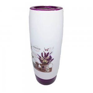 Vaza Ceramica, Model Lavanda, Cilindrica, 29 cm Inaltime, Alb si Mov, Vaza pentru Flori, Vaza Ceramica pentru Flori, Vaza Flori, Vaza Mare, Vaza Inalta, Vaza Cilindrica, Vaza Forma Simpla, Vaza cu Model Imprimat, Vaza Alba cu Mov