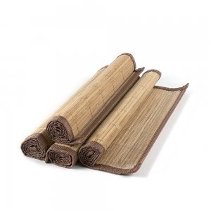 Suport Bambus Farfurii, 4 Buc/Set, 45x30 cm, cu Margine Textila, Culoare Maro, Napron din Bambus, Napron Bambus pentru Farfurii, Suporturi pentru Farfurii, Set Placemat Bambus, Placemate Bambus, Suport Bambus pentru Masa
