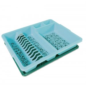 Scurgator de Vase si Tacamuri STERK, 43x35x8 cm, cu Tavita Plastic, Albastru, Scurgator pentru Tacamuri si Farfurii, Suport Uscator Tacamuri si Vase, Suport Scurgator pentru Vase, Suport Uscator Bucatarie