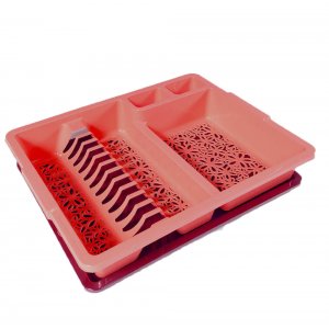Scurgator de Vase si Tacamuri STERK, 43x35x8 cm, cu Tavita Plastic, Rosu, Scurgator pentru Tacamuri si Farfurii, Suport Uscator Tacamuri si Vase, Suport Scurgator pentru Vase, Suport Uscator Bucatarie