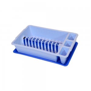 Scurgator de Vase si Tacamuri STERK, 43 x 33.5 x 7 cm, cu Tavita, Albastru, Scurgator pentru Tacamuri si Farfurii, Suport Uscator Tacamuri si Vase, Suport Scurgator pentru Vase, Suport Uscator Bucatarie