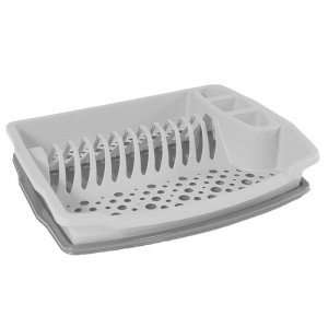 Scurgator de Vase si Tacamuri STERK, 43 x 33.5 x 7 cm, cu Tavita, Alba, Scurgator pentru Tacamuri si Farfurii, Suport Uscator Tacamuri si Vase, Suport Scurgator pentru Vase, Suport Uscator Bucatarie