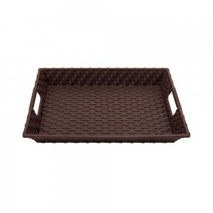 Tava Plastic, 43x31x5 cm, Imitatie Rattan, Culoare Maro, Tava de Plastic, Tava din Plastic Dreptunghiulara, Tava de Plastic pentru Servire, Tava din Plastic cu Manere, Platouri si Tavi, Tavi din Plastic, Tavi din Plastic pentru Servire