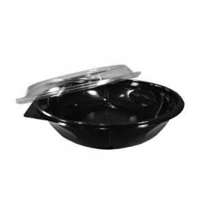 Farfurii Plastic, 1000 ml, 50 Buc/Set, cu Capac Detasabil, Culoare Negru/Transparent, Farfurii Rotunde Plastic, Farfurii cu Capac din Plastic, Farfurii Plastic de Unica Folosinta, Farfurii pentru Catering, Farfurii Unica Folosinta cu Capac