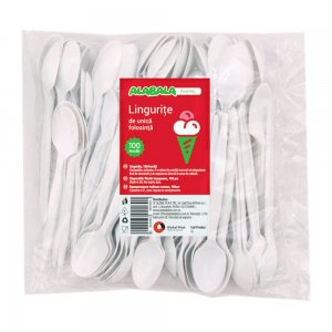 Lingurite din Plastic de Unica Folosinta, 100 Buc/Set, 13.8 cm, Culoare Alba, Tacamuri de Unica Folosinta, Lingurite Albe din Plastic, Lingurite de Unica Folosinta, Lingurite din Plastic pentru Catering, Lingurite din Plastic Unica Folosinta