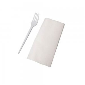 Set Furculita si Servetel OTI, Unica Folosinta, 100 Buc/Set, Culoare Alba, Tacamuri Fast Food, Seturi Unica Folosinta Catering, Tacamuri de Unica Folosinta, Tacamuri de Plastic