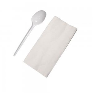 Set Lingura si Servetel OTI, Unica Folosinta, 100 Buc/Set, Culoare Alba, Tacamuri Fast Food, Seturi Unica Folosinta Catering, Tacamuri de Unica Folosinta, Tacamuri de Plastic