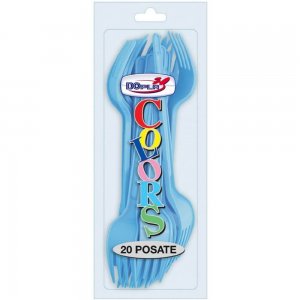 Furculite Plastic OTI Dopla, 20 Buc/Set,16.5 cm, Bleu, Furculite Bleu de Plastic, Tacamuri de Unica Folosinta, Furculite de Unica Folosinta, Furculite din Plastic pentru Catering, Furculite din Plastic Unica Folosinta