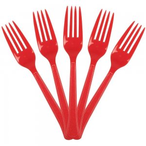 Furculite Plastic OTI Dopla, 20 Buc/Set,16.5 cm, Rosu, Furculite Rosii de Plastic, Tacamuri de Unica Folosinta, Furculite de Unica Folosinta, Furculite din Plastic pentru Catering, Furculite din Plastic Unica Folosinta