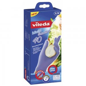 Set 40 Manusi Menaj Vileda Multi Sensitive, S/M, Nitril, Albastru, 20 Perechi, Set Manusi de Unica Folosinta Albastre, Manusi de Nitril Albastre, Set de Manusi de Unica Folosinta, Manusi pentru Menaj, Manusi de Menaj, Manusi pentru Curatenie