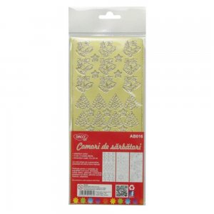 Abtibilduri DACO, Comori de Sarbatori, 3 Folii, 10x23 cm, Culoare Aurie, Autocolante Copii, Stickere Decorative, Stickere pentru Copii, Set de Abtibilduri, Abtibilduri Copii, Abtibilduri pentru Mobila, Autocolante Mobilier, Autocolante Decorative