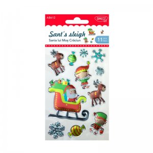 Abtibilduri Daco Model Sania lui Mos Craciun, 11 Buc/Set, Abtibilduri DACO Model Mos Creciun, Autocolante Copii, Stickere Decorative, Stickere pentru Copii, Abtibilduri Copii, Abtibilduri pentru Mobila, Autocolante Decorative, Autocolante Fabuloase 