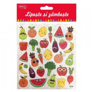 Abtibilduri DACO, Lipeste si Zambeste, Model Fructe Legume, 30 Buc/Set, Multicolor, Autocolante Copii, Stickere Decorative, Stickere pentru Copii, Abtibilduri Copii, Abtibilduri pentru Mobila, Autocolante Mobilier, Autocolante Decorative