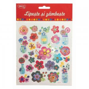 Abtibilduri DACO, Lipeste si Zambeste, Model Flori, Multicolor, 34 Buc/Set, Autocolante Copii, Stickere Decorative, Stickere pentru Copii, Set de Abtibilduri, Abtibilduri Copii, Abtibilduri pentru Mobila, Autocolante Mobilier, Autocolante Decorative