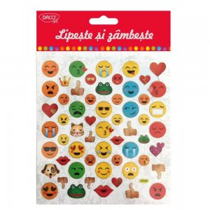 Abtibilduri DACO, Lipeste si Zambeste, Model Smiley, Multicolor, 58 Buc/Set, Autocolante Copii, Stickere Decorative, Stickere pentru Copii, Set de Abtibilduri, Abtibilduri Copii, Abtibilduri pentru Mobila, Autocolante Mobilier, Autocolante Decorative