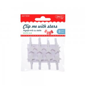 Set Agata-ma cu Stele Daco, 8 Buc, 3.5 cm, Lemn, Alb