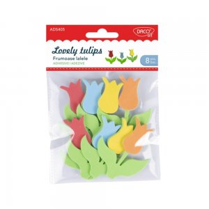 Set 8 Frumoase Lalele Daco, 7 cm, Spuma Autoadeziva, Multicolor