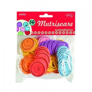 Mutrisoare Autoadezive DACO, 50 Buc/Set, Diametru 25 mm, Multicolor, Accesorii Creatie, Accesorii  Craft, Smiley Decorativ din Spuma, Figurine din Spuma Autoadezive, Zambete Decorative cu Adeziv, Fetisoare Decorative, Smiley Decorativ din Spuma