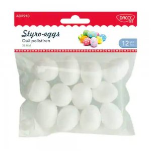 Oua Polistiren DACO,12 Buc/Set, 3.5 cm, Alb, Oua de Pictat, Oua de Paste din Polistiren, Oua de Paste de Pictat, Oua Polistiren Pentru Decorat, Oua Polistiren, Oua Polistiren pentru Pictat