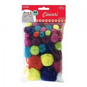 Ciucuri DACO, 45 Buc/Set, Multicolor, Dimensiuni Variabile, Material Textil, Ciucuri Colorati, Ciucurasi Colorati, Ciucuri Decorativi, Mingiute Textile, Bile Textile, Bilute Textile Colorate, Accesorii Craft, Accesorii Creatie