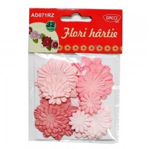Flori Hartie DACO, 32 Buc/Set, Culoare Roz, Floricele Decorative Hartie, Floricele Decorative, Floricele Hartie Ornamentale, Floricele Decorative din Hartie, Floricele pentru Lucru Manual, Flori Decorative de Hartie, Accesorii Craft, Accesorii Creatie
