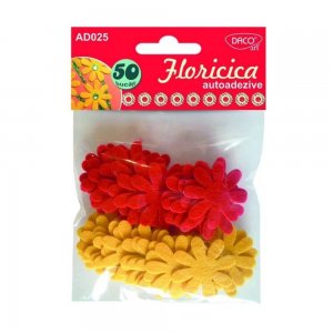 Floricica Autoadeziva DACO, 30 mm, 50 Buc/Set, Culori Galben /Rosu, Floricele Autoadezive, Floricele din Pasla, Flori din Pasla Autoadezive, Flori Decorative Autoadezive, Flori din Fetru, Flori din Fetru Autoadezive, Accesorii Craft, Accesorii Creatie