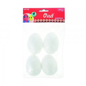 Oua Polistiren DACO, 4 Buc/Set, 65 mm, Alb, Oua de Pictat, Oua de Paste din Polistiren, Ou din Polistiren, Forme Polistiren Paste, Oua Polistiren Pentru Decorat, Oua Polistiren, Oua Polistiren pentru Pictat