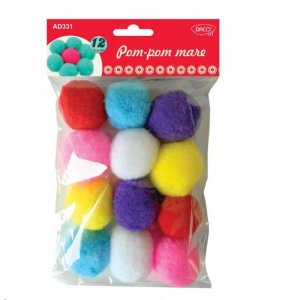 Pom Pom Mare DACO, 12 Buc/Set, 5 cm, Multicolor, Material Textil, Bilute Plusate Colorate, Bilute Pom Pom, Accesorii Craft, Accesorii Creatie, Pom-Pom Textil, Pom Pom Colorat, Pom Pom Decorativ, Pom Pom Ornamental, Pom Pom pentru Lucru Manual