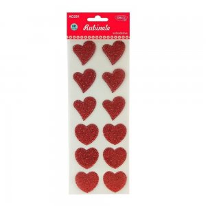 Forme Plastic Autoadeziv Glitter DACO, 12 Buc/Set, 4x4 cm, Model Rubinele, Rosu, Accesorii Craft, Inimioare din Plastic Autoadeziv, Inimioare Plastic cu Glitter, Inimioare Autoadezive cu Sclipici Forme Plastic Autoadeziv Glitter DACO, 12 Buc/Set, 4x4 cm, Model Rubinele, Rosu, Accesorii Craft, Inimioare din Plastic Autoadeziv, Inimioare Plastic cu Glitter, Inimioare Autoadezive cu Sclipici