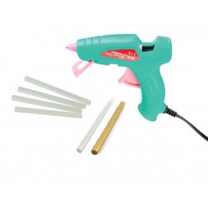 Pistol de Lipit Daco cu Silicon si 6 Rezerve, 110x7 mm, 20 W, Plastic, Verde/Roz, Lipiciosul Cochet, Set Pistol de Lipit si 6 Bare de Silicon, Aparat de Lipit cu Silicon si Rezerve, Pistoale de Lipit cu Silicon