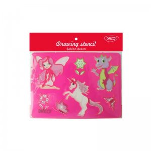 Sablon Desen Personaje DACO, 25x20 cm, Sablon Ideal pentru Trasarea Desenelor cu Personaje, Plastic, Roz, Sablon pentru Desenarea Personajelor Animate, Sablon Forme Personaje Animate, Sablon cu Personaje pentru Fete