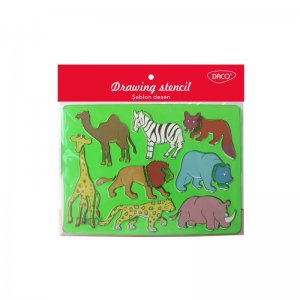 Sablon Desen Jungla DACO, 25x20 cm, Sablon Ideal pentru Trasarea Desenelor cu Animale, Plastic, Verde, Sablon pentru Desenarea Animalelor, Sablon Forme Animale, Sablon cu Animale pentru Scolari