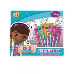 Set Creativ Doc McStuffin Disney, 29x34 cm, 10 Planse de Colorat Printate, 2 Foi de Desenat, 6 Creioane Cerate, 5 Foi cu Abtibildur, Accesorii Craft, Accesorii Modelaj, Plansa Desen, Set Abtibilduri, Set Creioane, Set Cadou, Set Cadou Disney