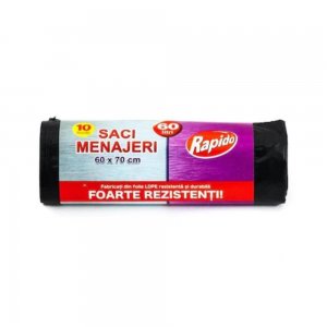 Saci Menajeri RAPIDO, 60L, 60x70 cm, 10 Buc/Rola, Negri, Rola Saci Menajeri, Role Saci Menaj, Saci Menajeri in Rola, Rola Saci de Gunoi, Saci Menaj, Saci de Gunoi, Saci Menajeri 60L