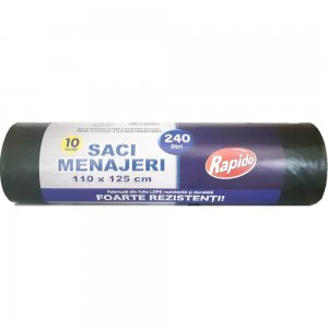 Saci Menajeri RAPIDO, 240L, 110x125 cm, 10 Buc/Rola, Negri, Rola Saci Menajeri, Role Saci Menaj, Saci Menajeri in Rola, Rola Saci de Gunoi, Saci Menaj, Saci de Gunoi, Saci Menajeri 240L