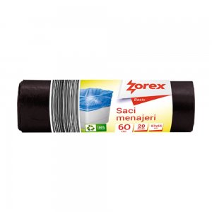Saci Menajeri Zorex Basic, 60L, 57x65 cm, 20 Buc/Rola, Culoare Neagra, Saci Menaj, Saci de Gunoi, Saci Menajeri 60L, Saci de Gunoi Negri, Saci Menajeri Zorex