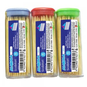 Scobitori Lemn de Bambus, 65 mm, 30 Buc/Set, Cutie Tip Bricheta, Diverse Culori, Scobitori din Lemn, Scobitori din Lemn Bambus Alabala, Scobitori pentru Petreceri, Scobitori pentru Aperitive, Scobitori Festive, Scobitori pentru Picnic