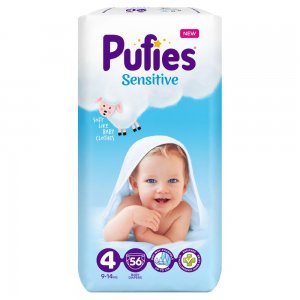 Scutece PUFIES Sensitive Maxi, Marimea 4, 56 Buc/Set, Scutece Bebelusi, Scutece pentru Copii, Scutece Absorbante, Scutece PUFIES, Scutece Marimea 4