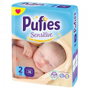 Scutece PUFIES Sensitive Mini, Marimea 2, 74 Buc/Set, Scutece Bebelusi, Scutece pentru Copii, Scutece Absorbante, Scutece PUFIES, Scutece Marimea 2