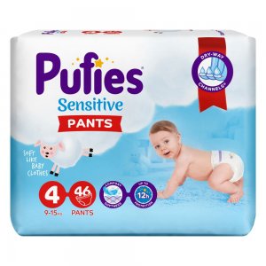 Scutece PUFIES Sensitive Pants Maxi, Tip Chilotel, Marimea 4, 46 Buc/Set, Scutece Bebelusi, Scutece Chilotel Scutece pentru Copii, Scutece Absorbante, Scutece PUFIES, Scutece Marimea 4