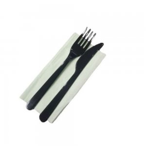 Tacamuri Negre de Unica Folosinta din Plastic, 100 Buc/Bax, Set Tacamuri de Unica Folosinta, Tacamuri Catering, Tacamuri Fast-Food